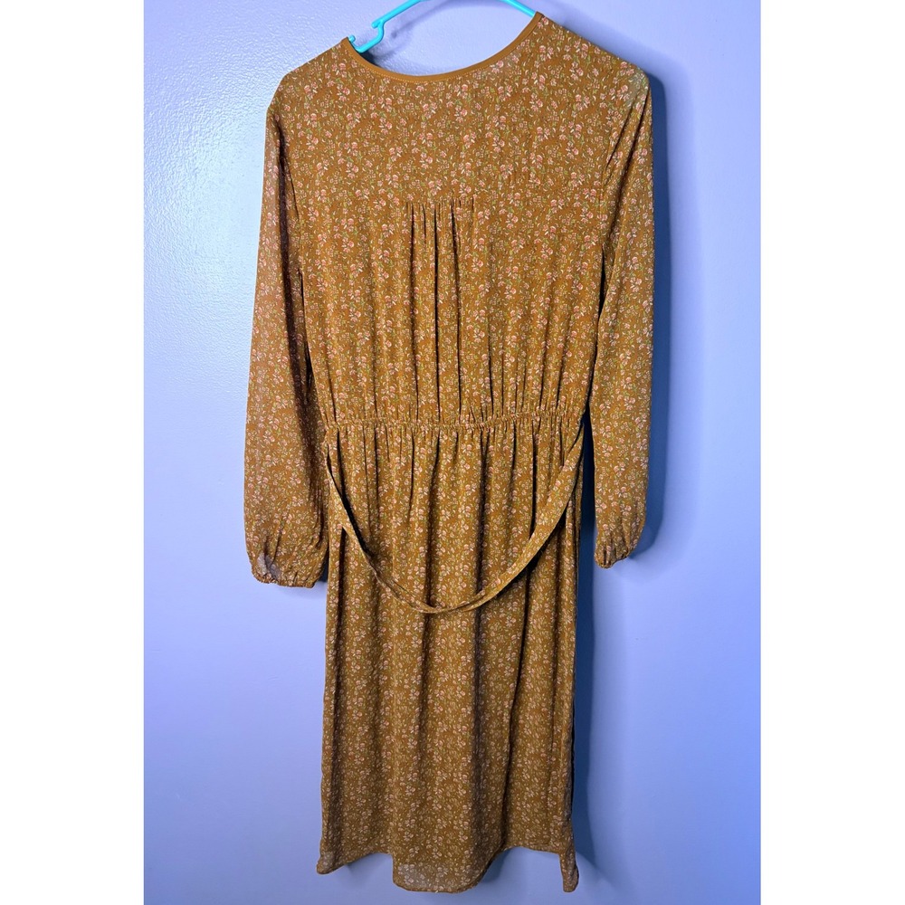 Floral Midi Dress Orange Flowy Peasant Cottagecore Boho Prairie Size Medium - Picture 3 of 4